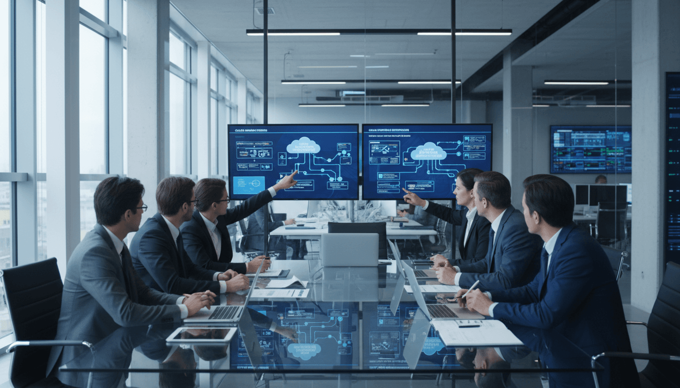 Healthcare technology executives reviewing vendor documentation